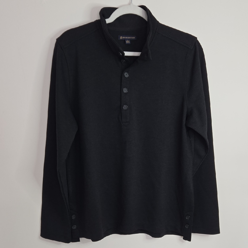 Brooks Brothers Men's Charcoal Long-Sleeve Henley Shirt Classic Normcore